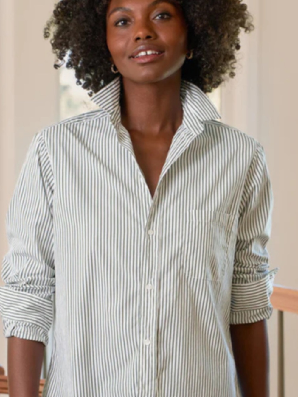 Frank & Eileen Striped Button-Down Shirt in White and Green